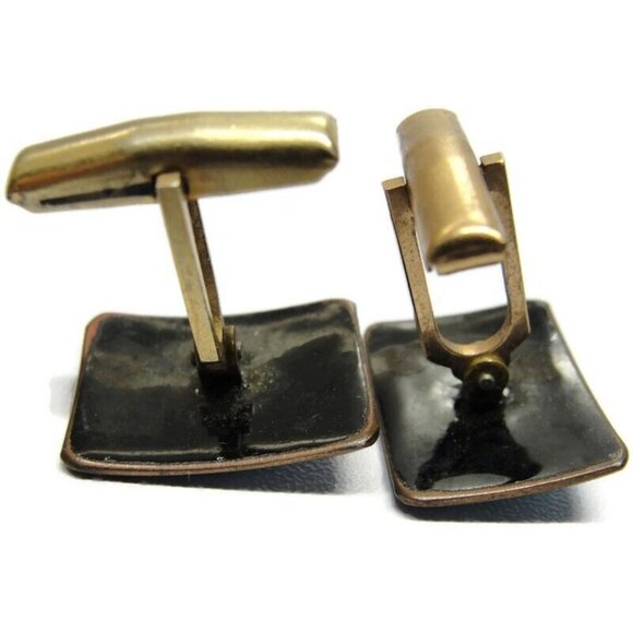 Blue Mosaic Enamel Copper Cufflinks Rectangle Shirt Accessories Wedding Vintage - Picture 11 of 14